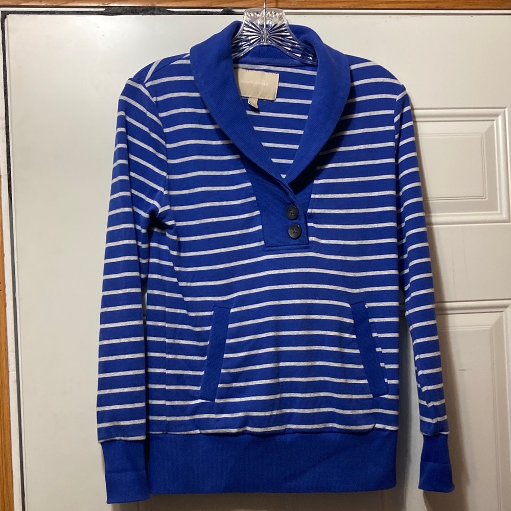 Banana Republic Blue and White Striped Shawl-Collar Top XS